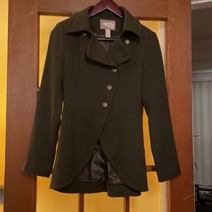 green short coat with button accents